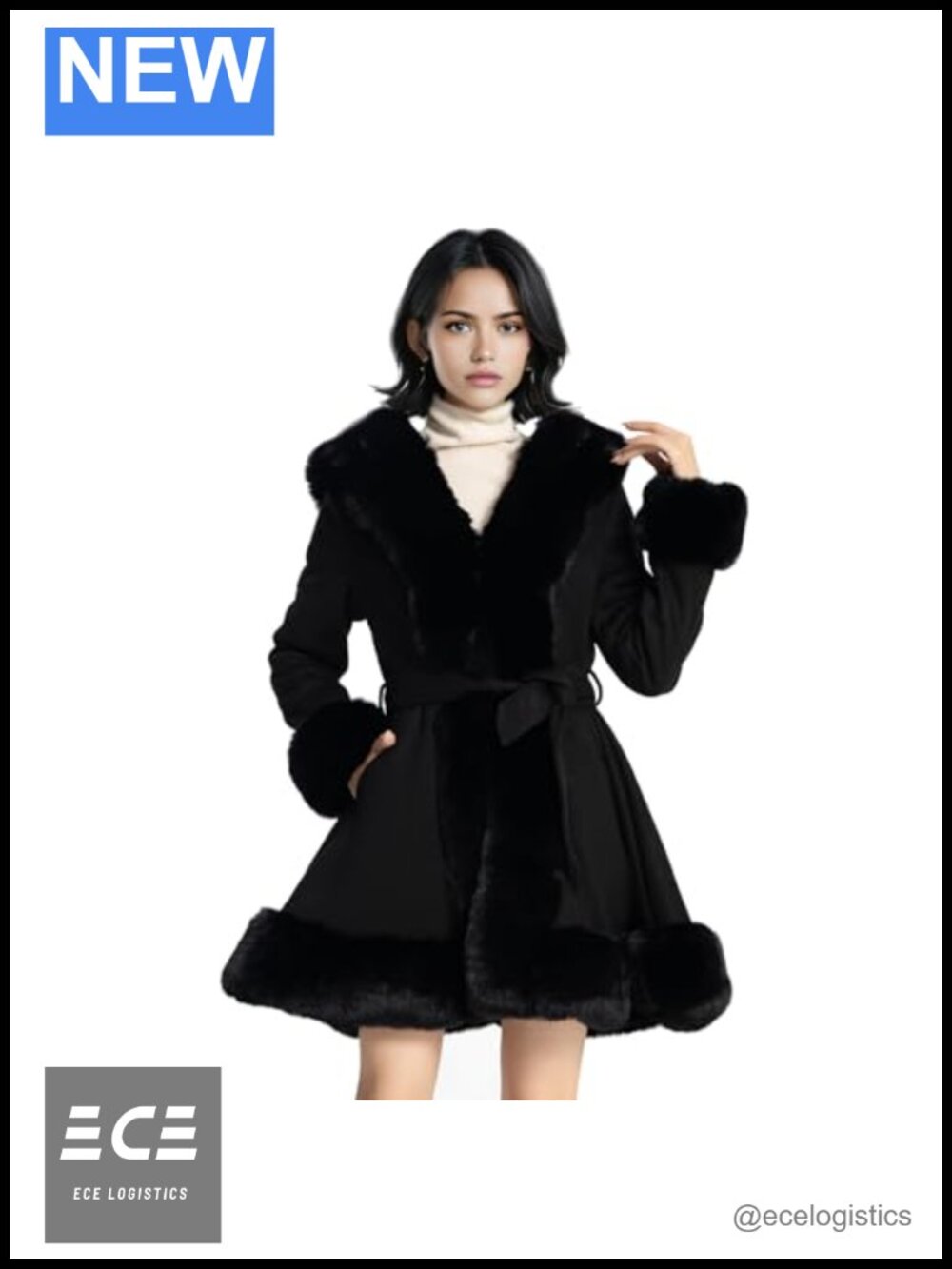 Faux Fur Leather Women's Peplum Belted Parka Coat